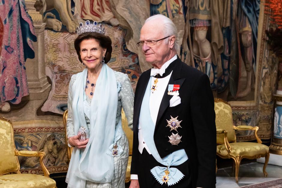 King Carl XVI Gustaf AND Queen Silvia during the Nobel Banquet in Stockholm on  December 11, 2023.