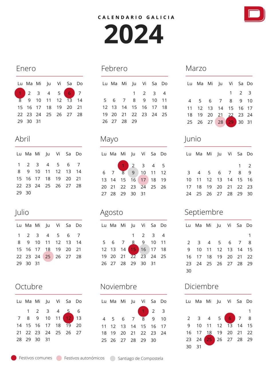 Calendario laboral de Galicia 2024