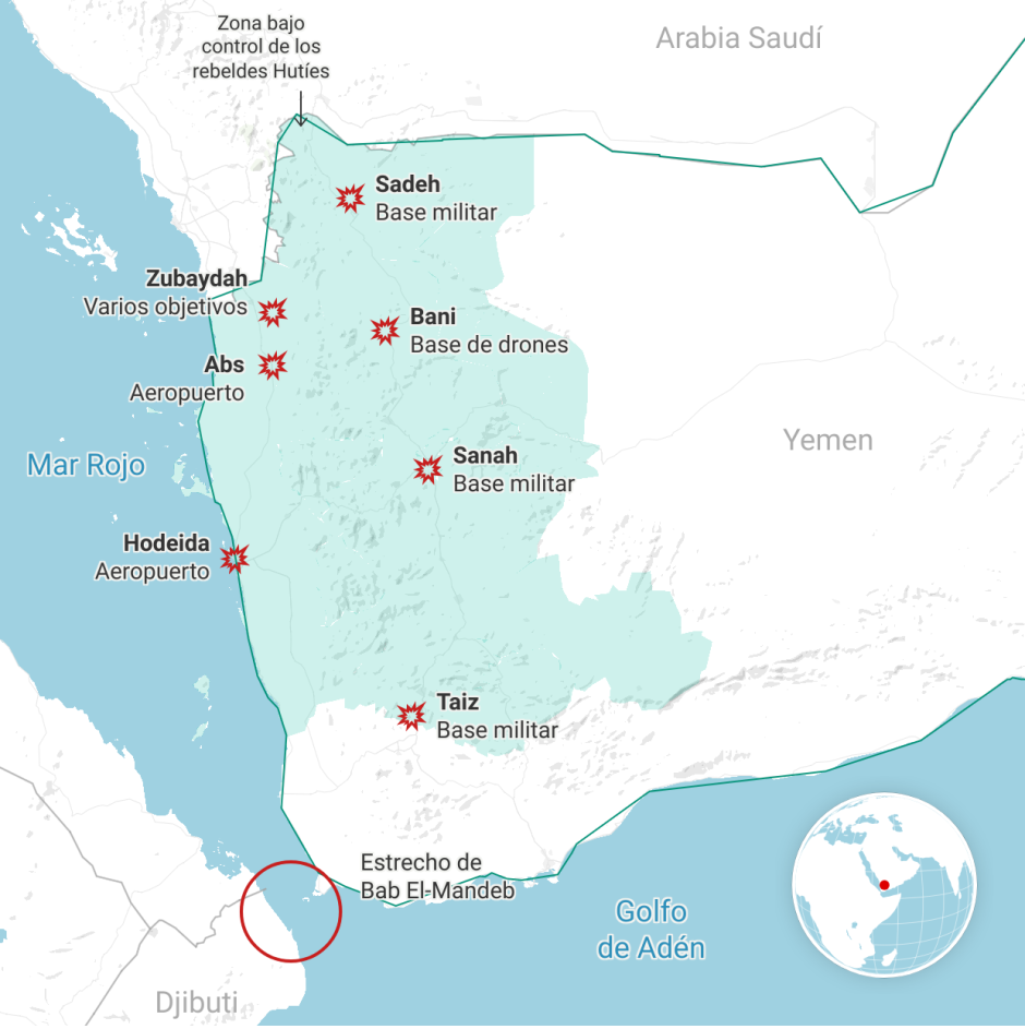 Lugares atacados por EE.UU. en Yemen