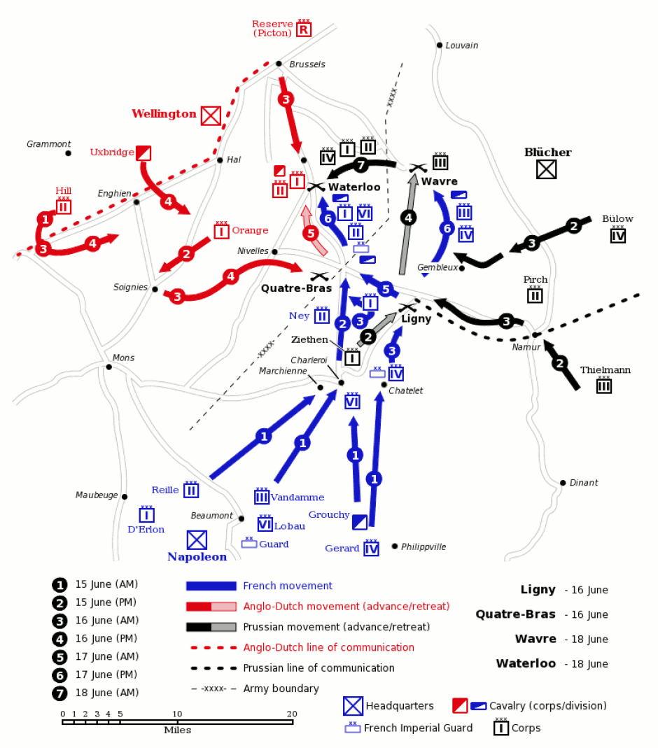 Mapa de la campaña de Waterloo