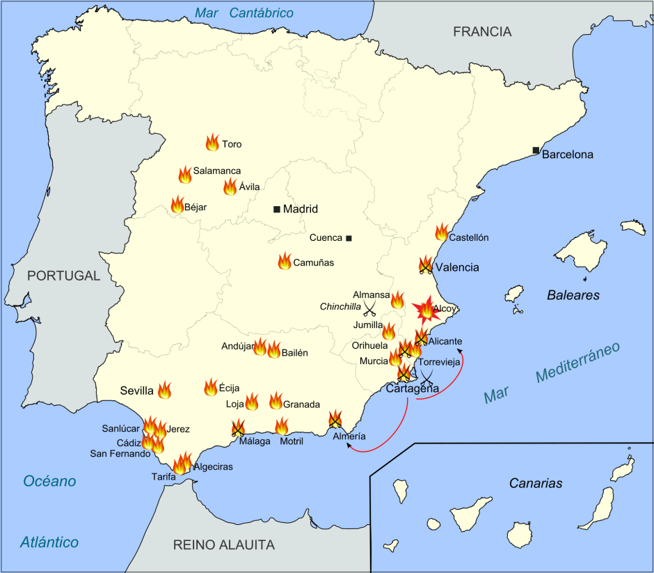 Mapa de la Revolución Cantonal en España