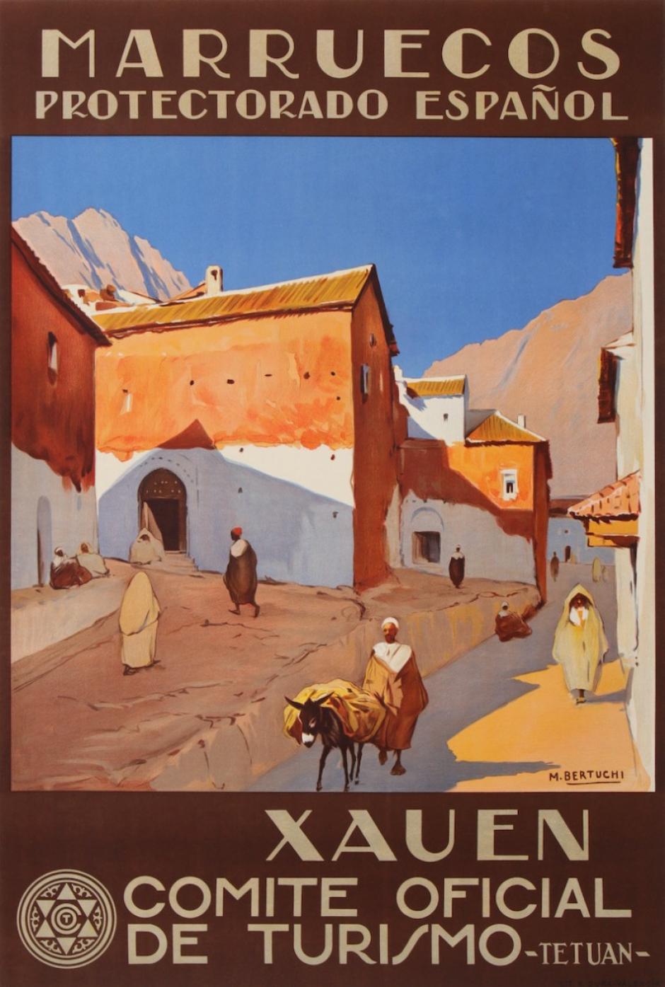Cartel turístico de Xauen de época del protectorado español de Marruecos