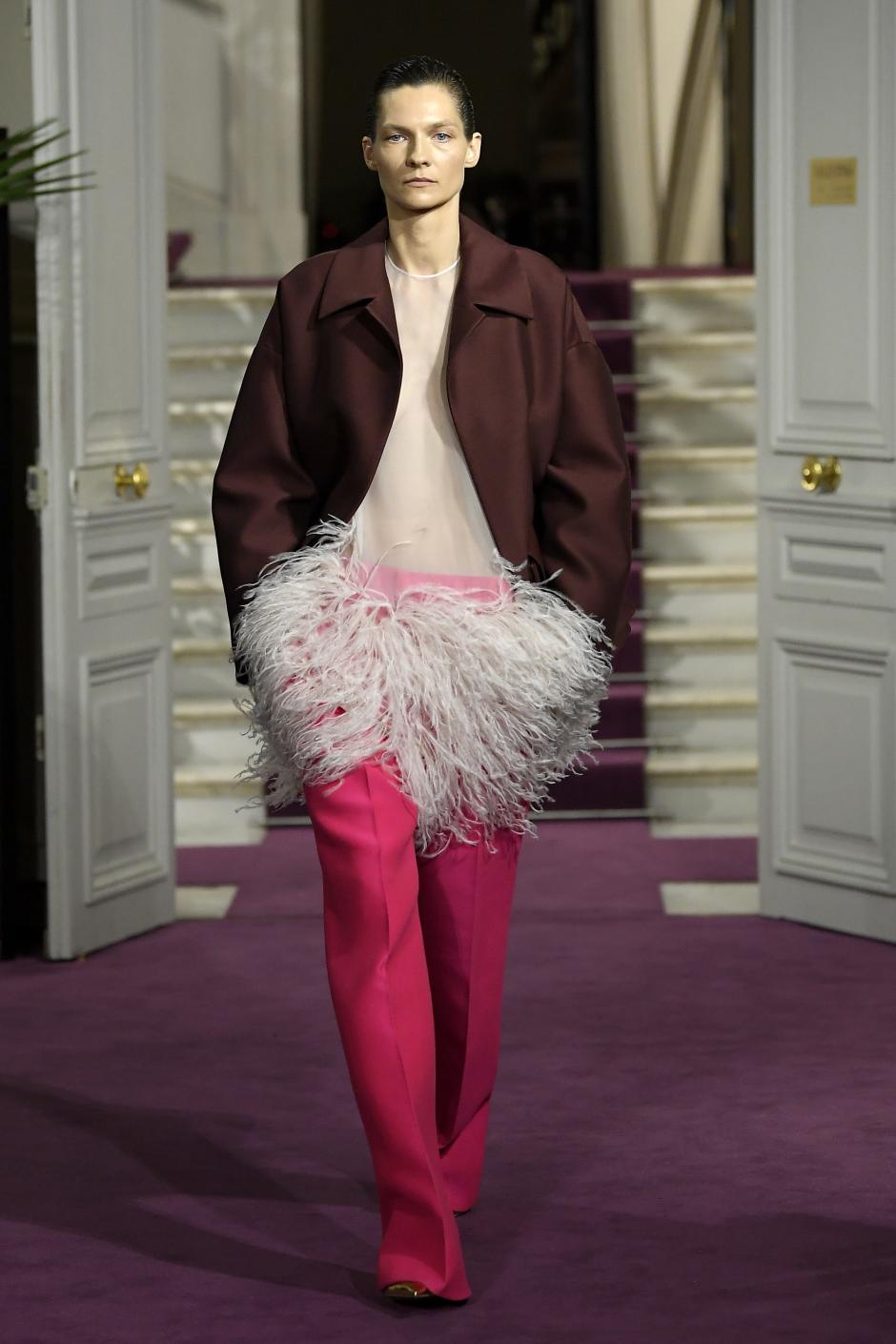A model wears Valentino collection during Paris Fashion Week on January 24, 2024 in Paris, France.