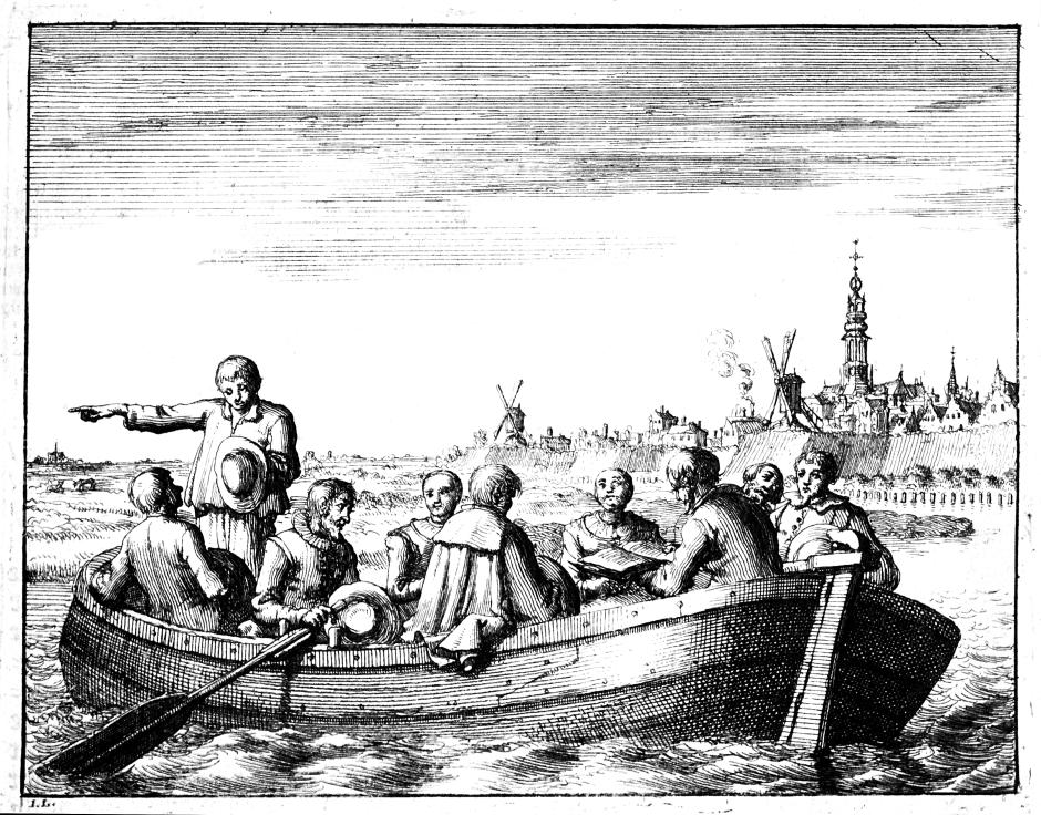 Anabaptistas reunidos en secreto en la barca de Peter Piersz