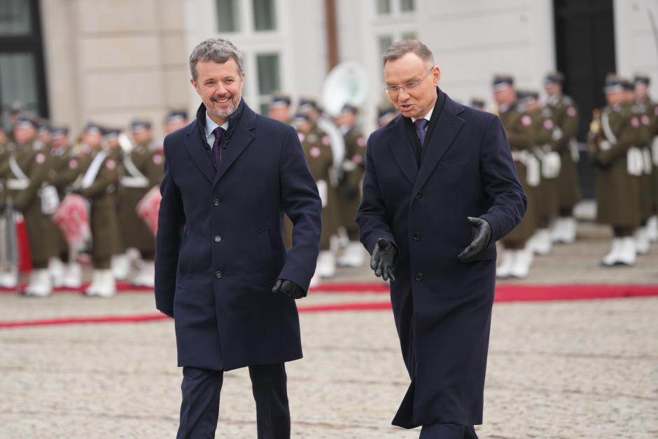 Denmarks King Frederik X of Denmark and Polish President Andrzej Duda during an official welcoming ceremony at the Presidential Palace in Warsaw, Poland on January 31, 2024 *** Local Caption *** .