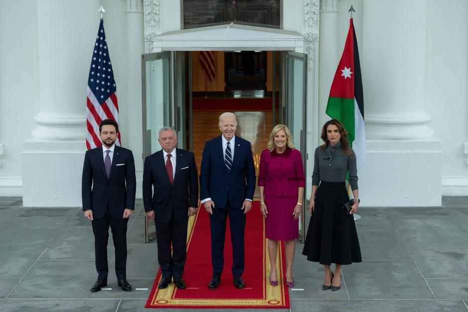 United States President Joe Biden and first lady Dr. Jill Biden welcome King Abdullah II, Queen Rania Al Abdullah and Crown Prince Hussein bin Abdullah of Jordan in Washington, DC,., USA - 12 Feb 2024