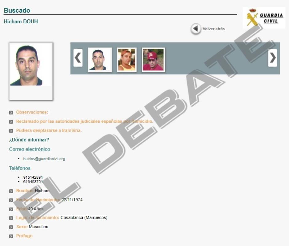Ficha de la Guardia Civil sobre el marroquí Hicham Douh