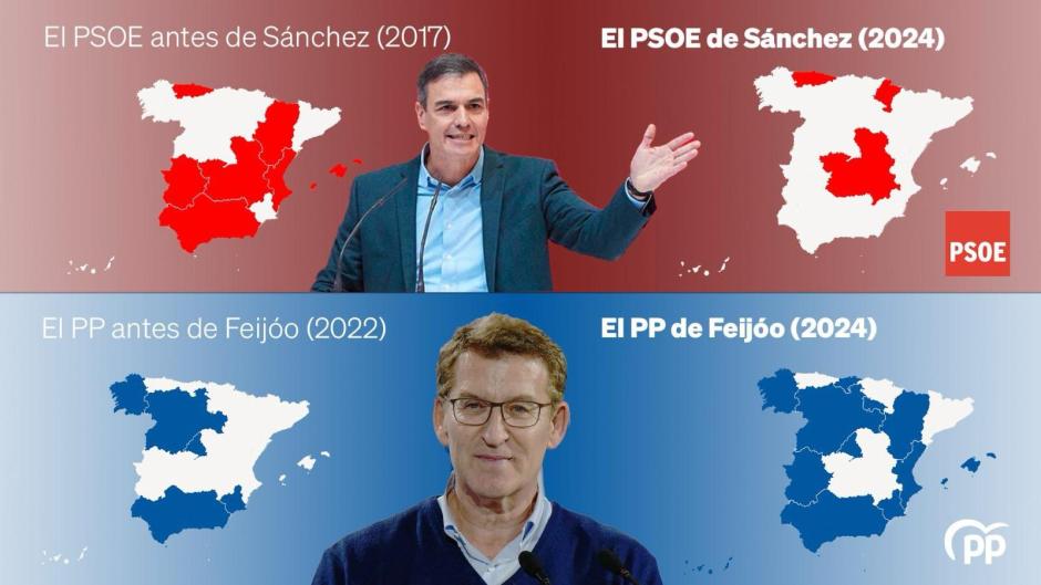 Comparativa realizada por el PP con los resultados electorales de Feijóo y Sánchez