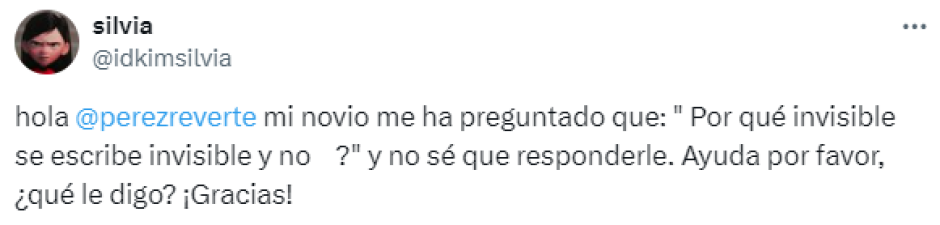 Pregunta en X de la usuaria