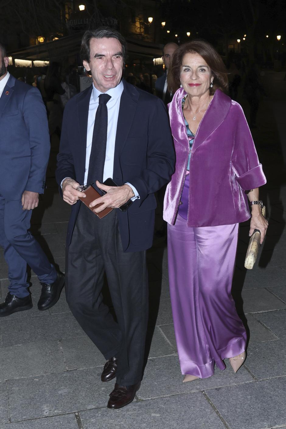 Former president Jose Maria Aznar and Ana Botella arriving to LearOpera in Madrid on Friday, 26 January 2024.