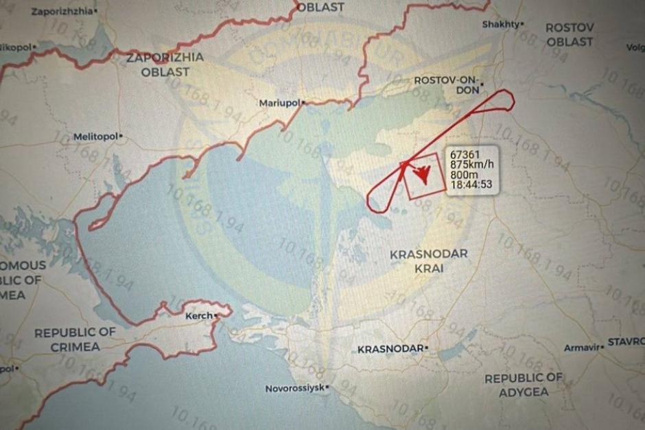 Mapa de la ubicación y derribo del avión espía ruso sobre el mar de Azov