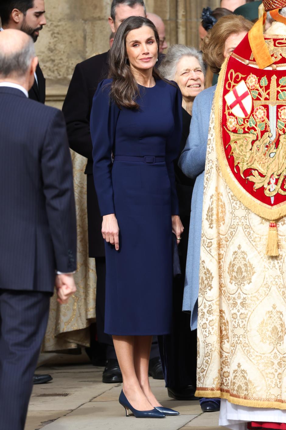 Queen Letizia of Spain departs after attending a thanksgiving service for the life of King Constantine of the Hellenes at St George's Chapel, in Windsor Castle, Berkshire. Picture date: Tuesday February 27, 2024.