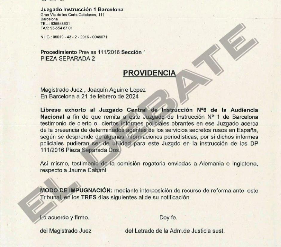 Providencia dictada por el juez Joaquín Aguirre