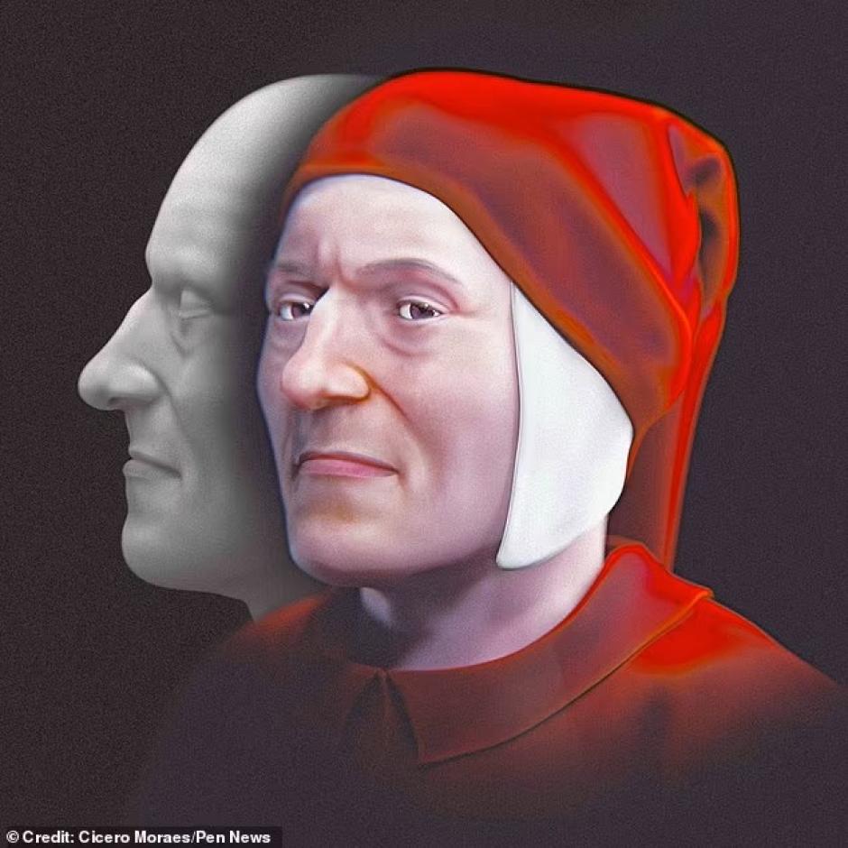 Reconstrucción del rostro de Dante, considerado el padre del italiano