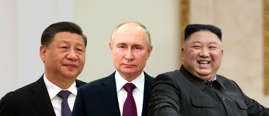El presidente de China Xi Jinping, el de Rusia Vladimir Putin y el de Corea del Norte Kim Jong-un