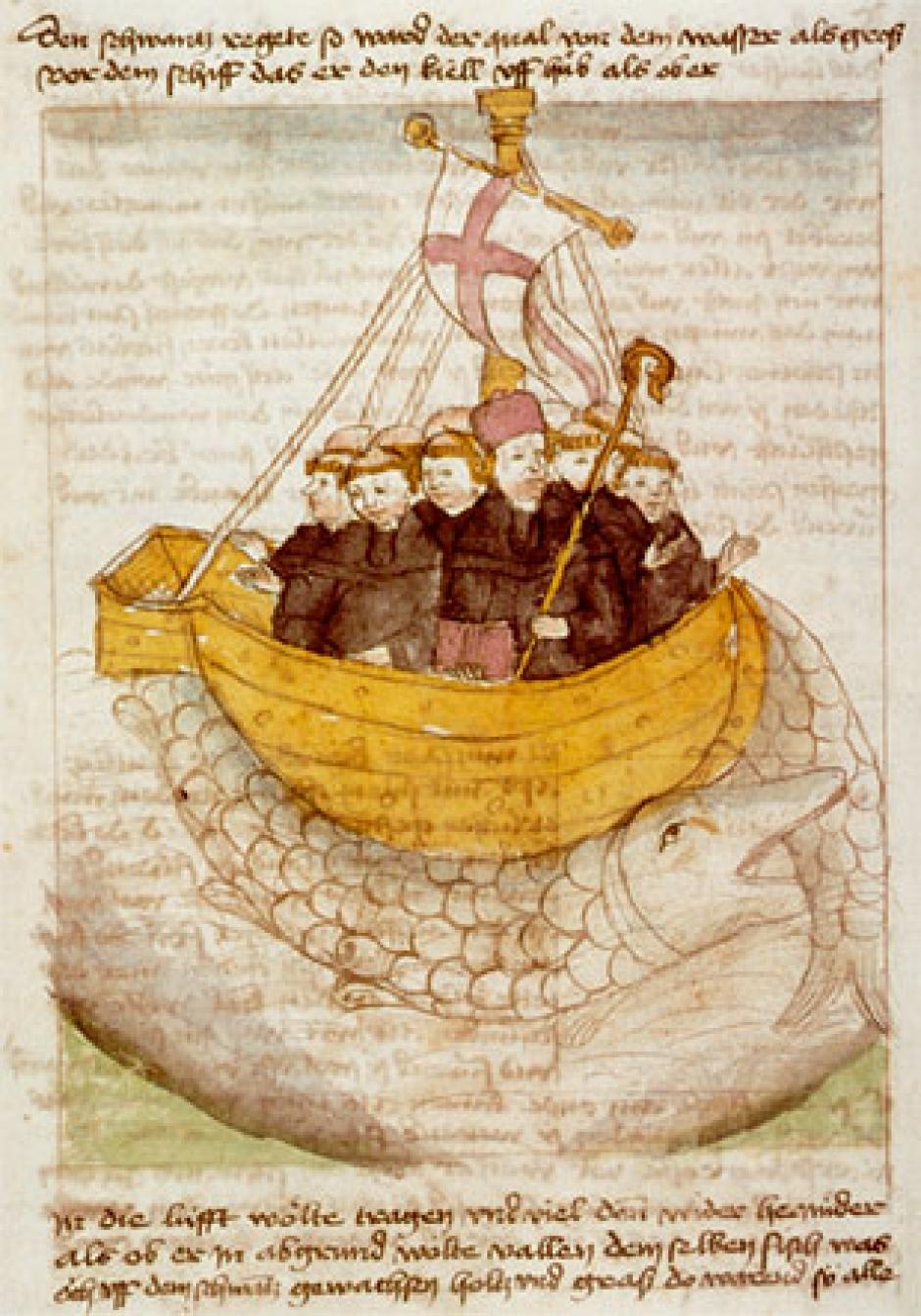 San Brandán y la ballena en un manuscrito del siglo xv