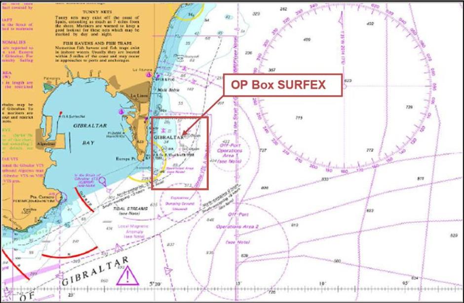 Área donde se llevan a cabo las maniobras Surfex por parte de la Royal Navy
