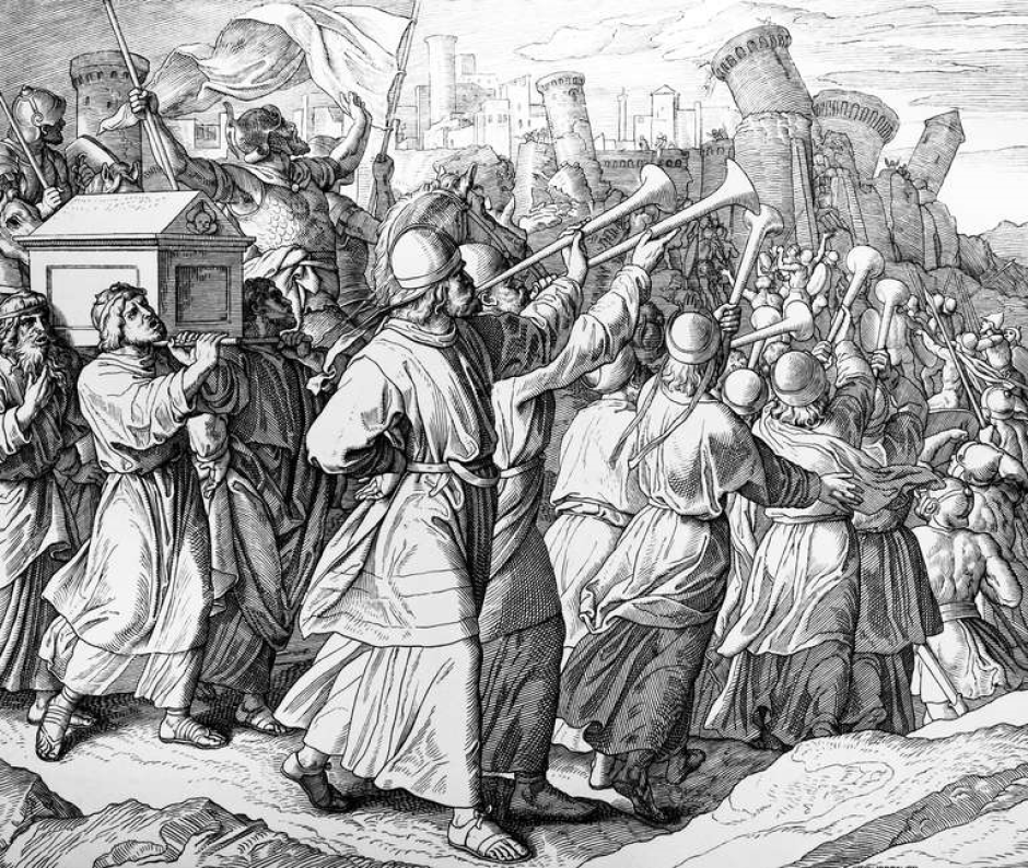 Los israelitas ante la destrucción de las murallas de Jericó - "La batalla de Jericó", por Julius Schnorr von Carolsfeld