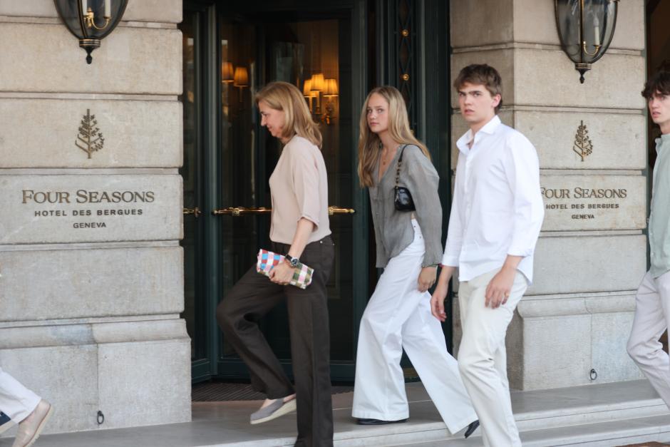 Infanta Cristina Urdangarin and sons Miguel and Irene Urdangarin in Geneva on Thursday 16 June 2023.
pictured: Four Season Hotel