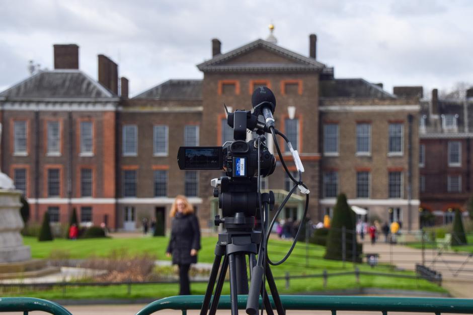 GV,General View Media gather outside Kensington Palace following the announcement that Catherine, Princess of Wales, has been diagnosed with cancer.