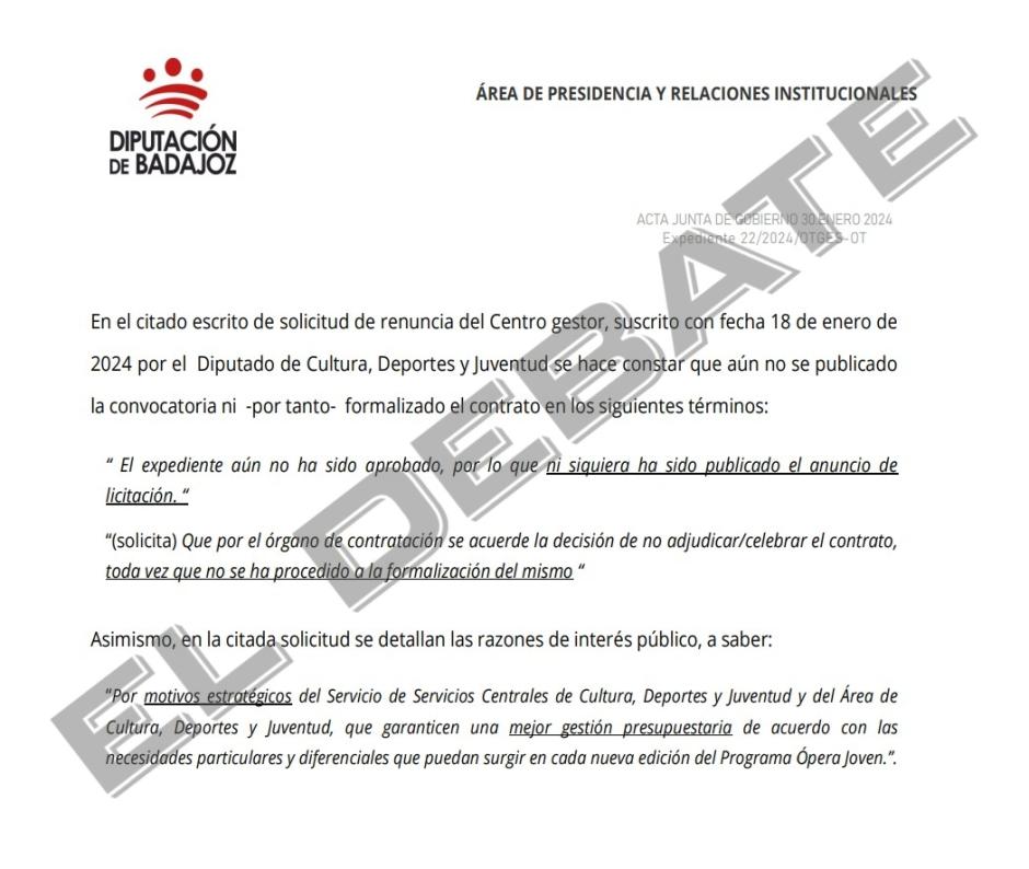 La posterior cancelación del contrato para el programa Ópera Joven de Badajoz