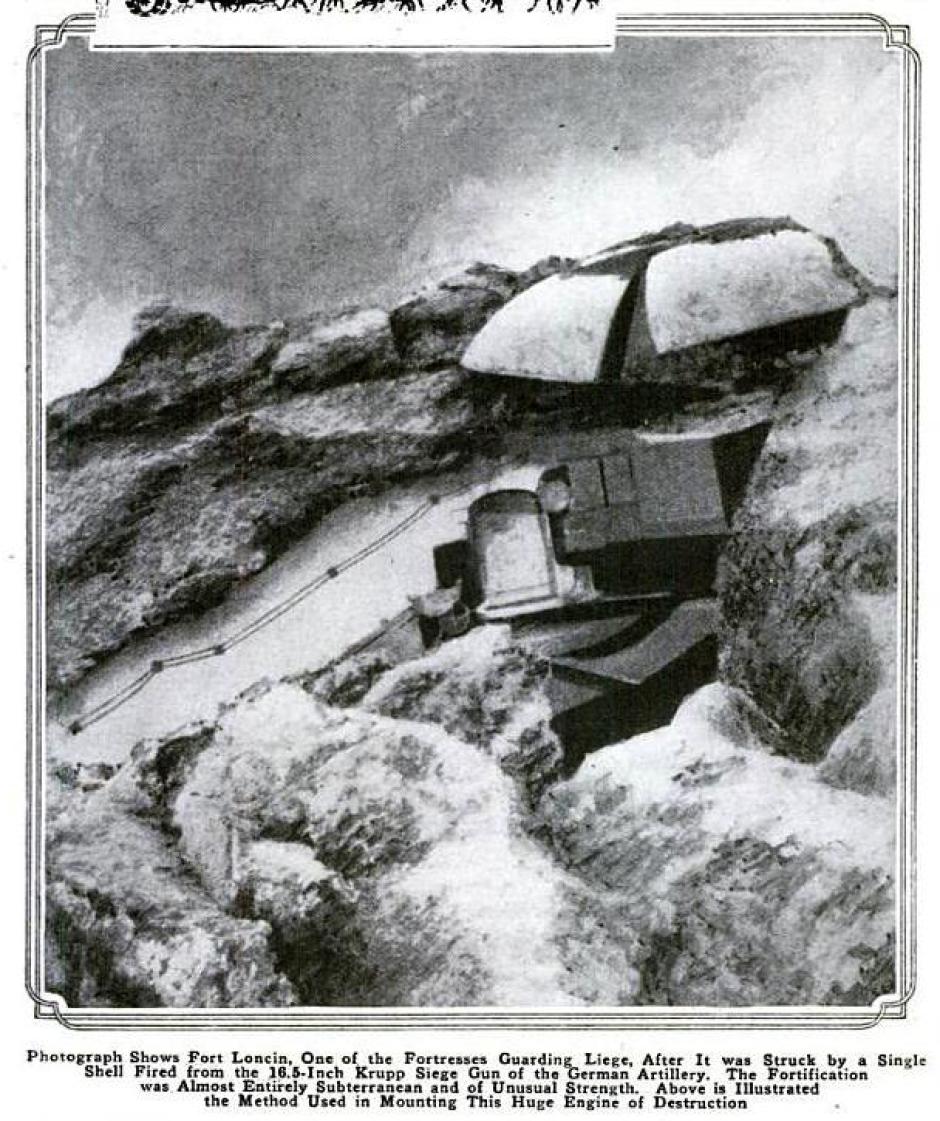 Fuerte de Loncin destruido por un disparo de un canon Krupp de 420mm