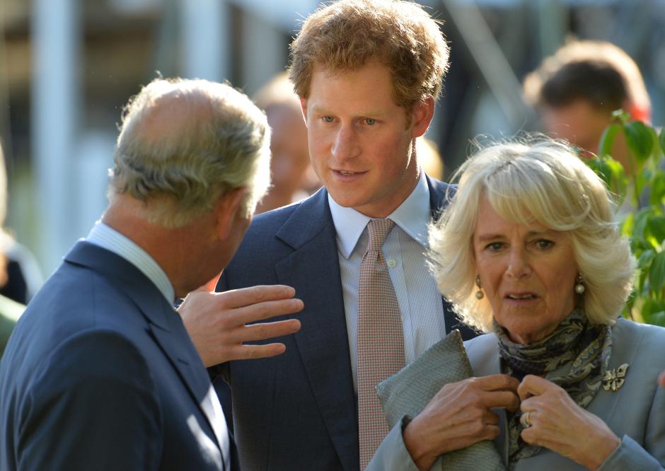 The Prince of Wales, Prince Harry and The Duchess of Cornwall at the annual Chelsea Flower show at RoyalHospital Chelsea in London.