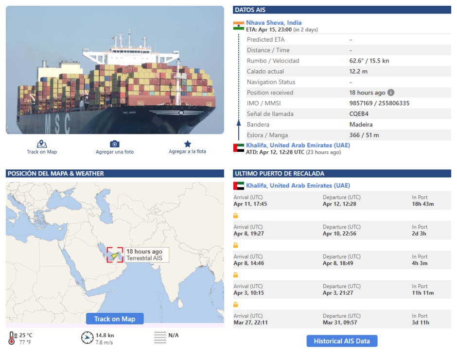 Imagen del MSC ARIES