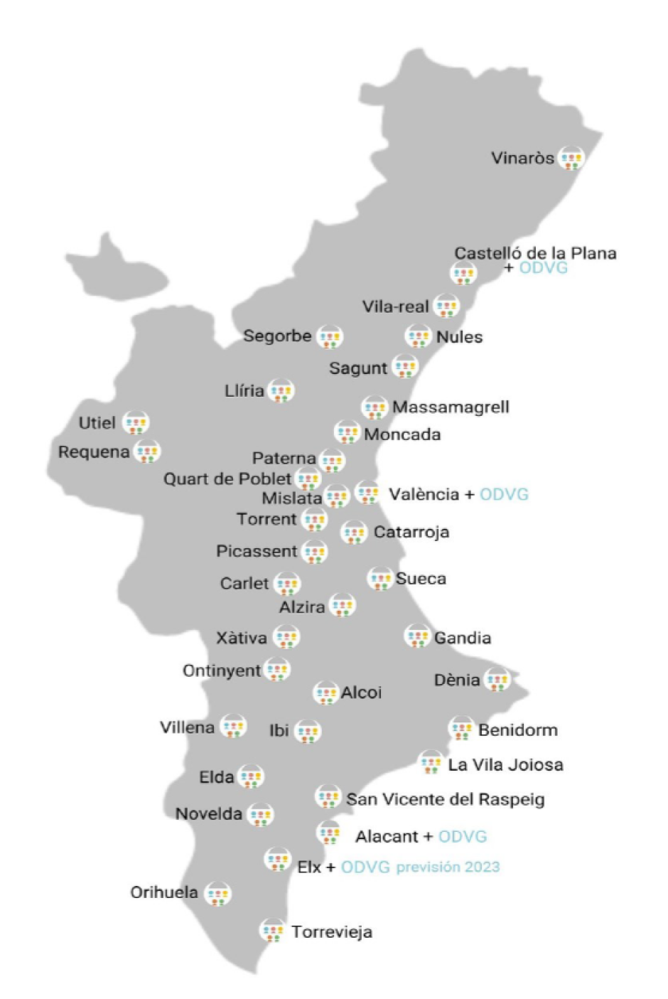 Mapa con las Oficinas de Atención a las Víctimas de Delitos en la Comunidad Valenciana