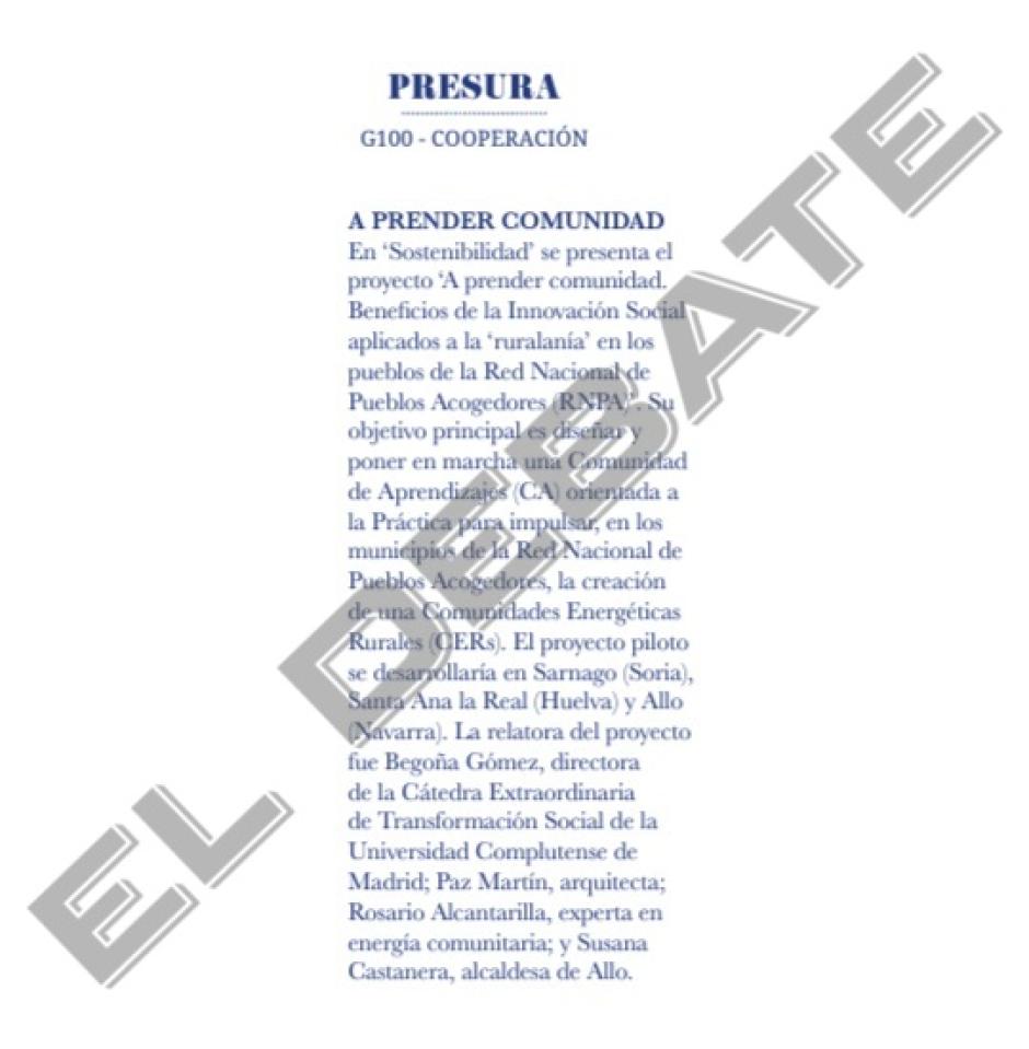 Documento interno de la plataforma demográfica donde se cita a Begoña Gómez como responsable del proyecto