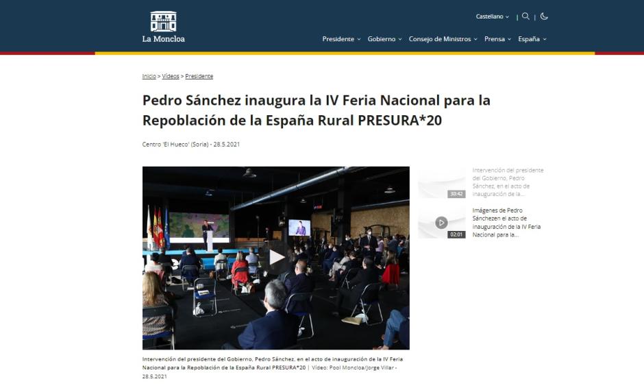 Moncloa publicitó la presencia de Sánchez en la Feria Presura en 2021