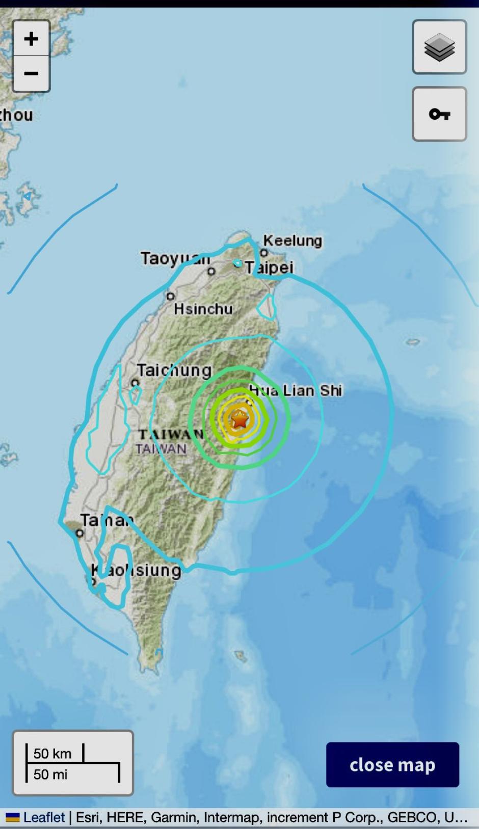 Ubicación y alcance del terremoto de 6 grados que sacudió a Taiwán