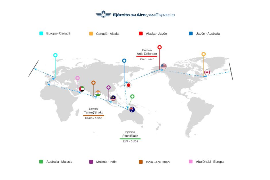 El trayecto de los Eurofighter españoles alrededor del mundo