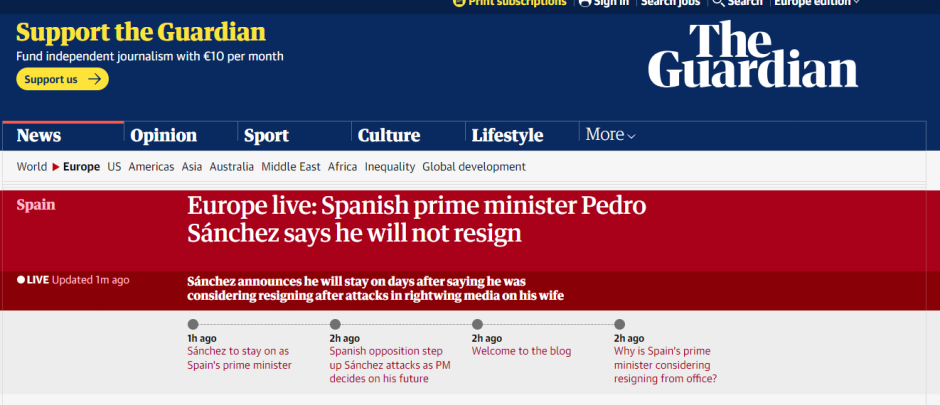 Pedro Sánchez en The Guardian