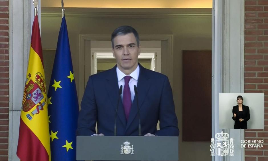 Pedro Sánchez, durante su comparecencia en la Moncloa