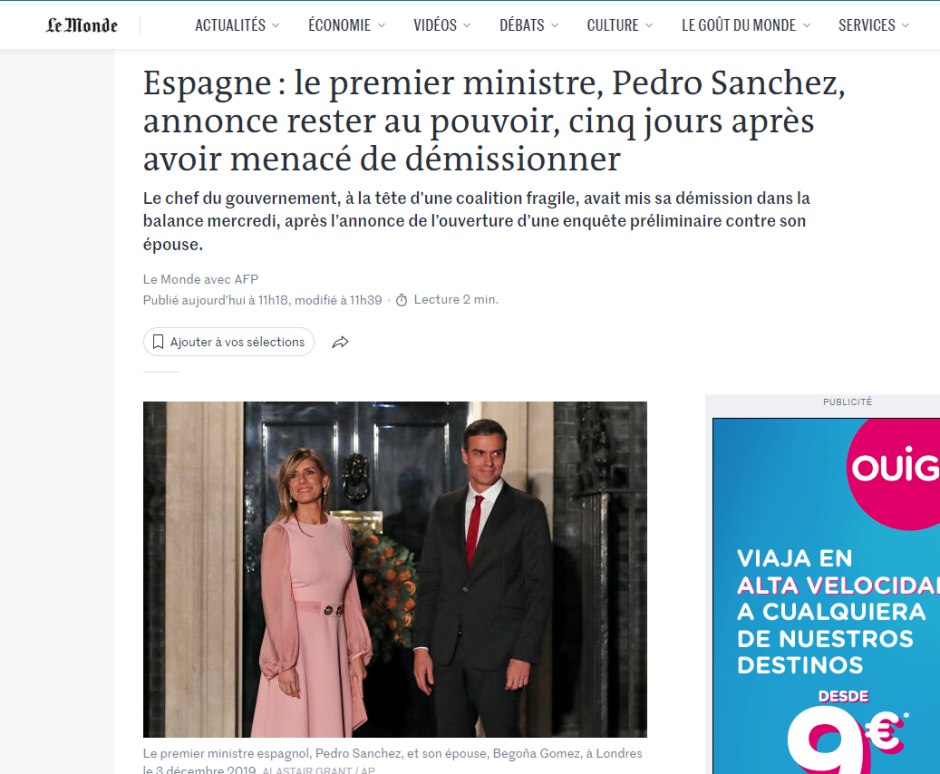 Pedro Sánchez en Le Monde
