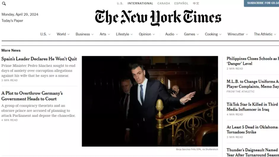 Pedro Sánchez en The New York Times