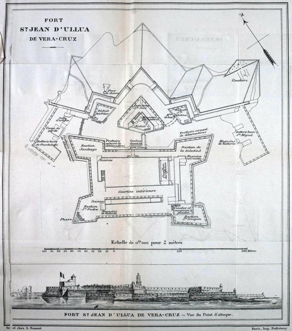 Plano y panorama de la fortaleza de San Juan de Ulloa en 1838, en el momento del conflicto entre Francia y México