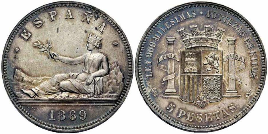Moneda de 5 pesetas de 1869