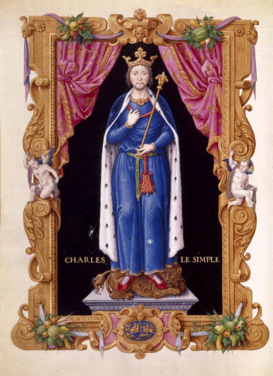 Retrato de Carlos III el Simple que aparece en el Recueil des rois de France de Jean du Tillet