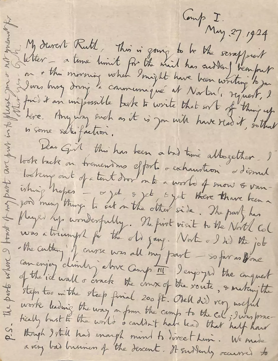 Una carta digitalizada muestra parte de la correspondencia final que Mallory escribió a su mujer