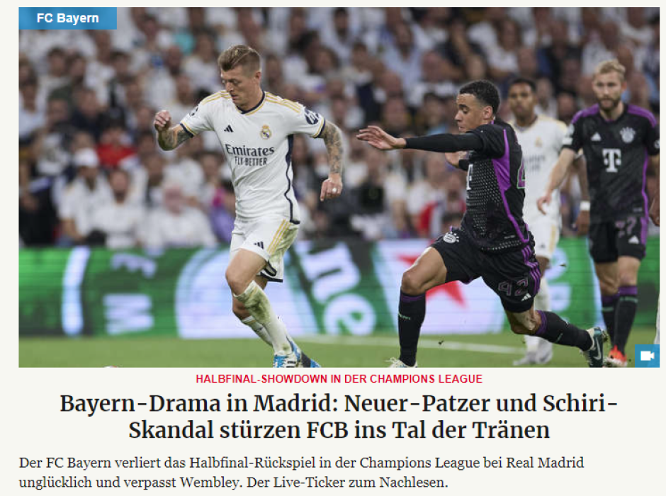 El diario de Múnich Merkur tacha de "escándalo arbitral" el gol anulado al final del partido y destaca también el "grave" error de Neuer