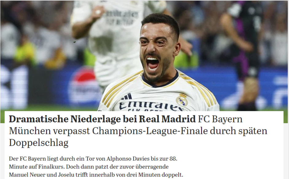 Tagesspiegel habla de la oportunidad perdida del Bayern de Múnich y del error claro de Neuer, que hasta entonces estaba siendo de los más destacados