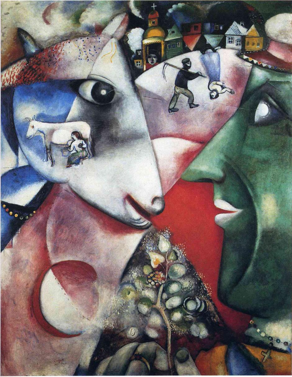 Chagall vuelve constantemente a su niñez, a su pueblo, a su fe judía (hasídica) para pintar sin perspectivas y abasndonado al color.