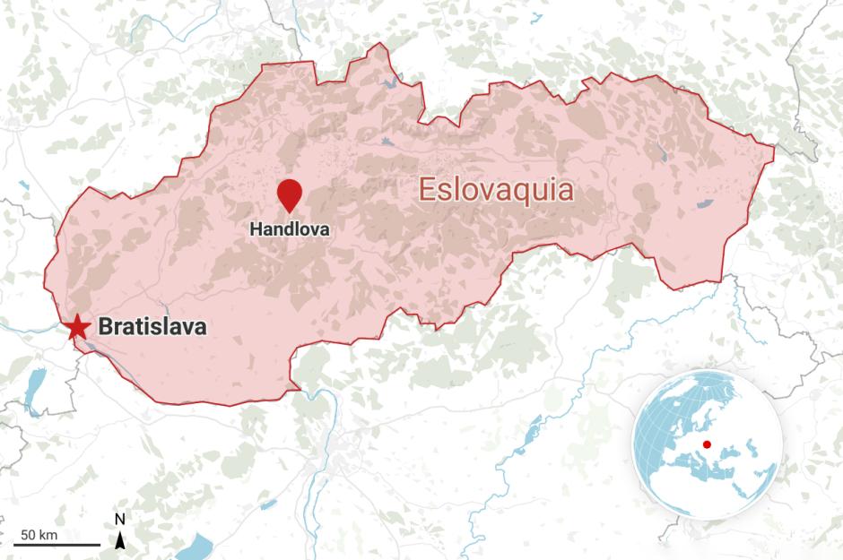 Mapa del país eslovaco donde se detalla la localización en la que ha tenido lugar el atentado