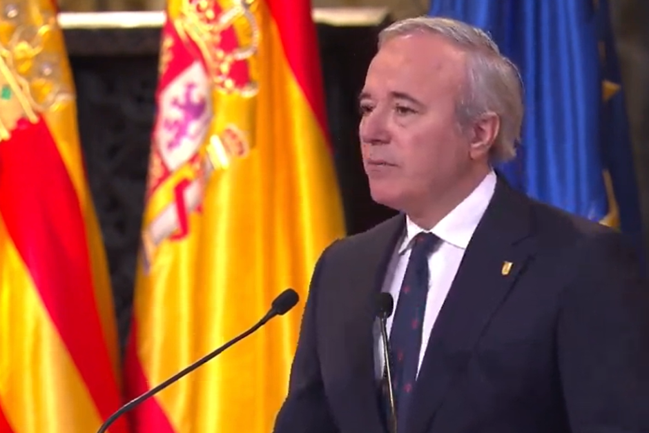 El presidente de Aragón, Jorge Azcón, durante su discurso en la Catedral de San Salvador