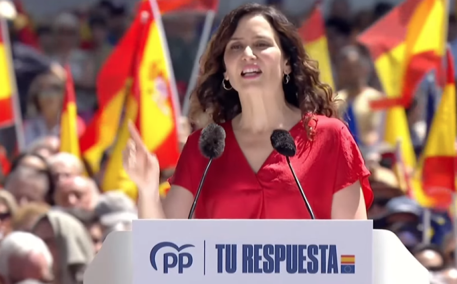 Isabel Díaz Ayuso, durante su discurso en la protesta del PP
