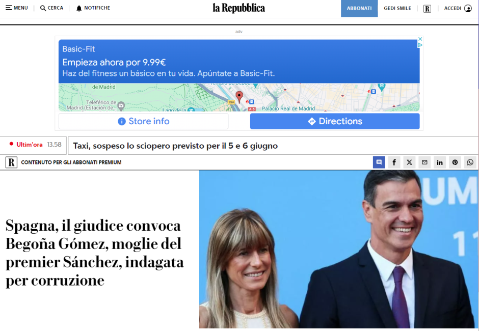 Noticia del periódico La Reppublica