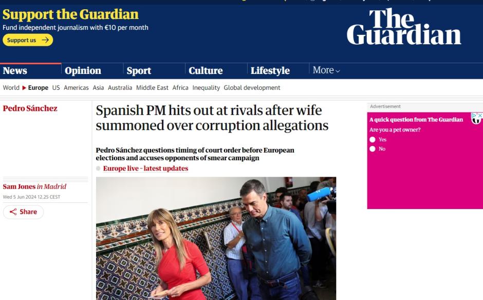 Sánchez sigue presente en la cobertura de The Guardian sobre el caso