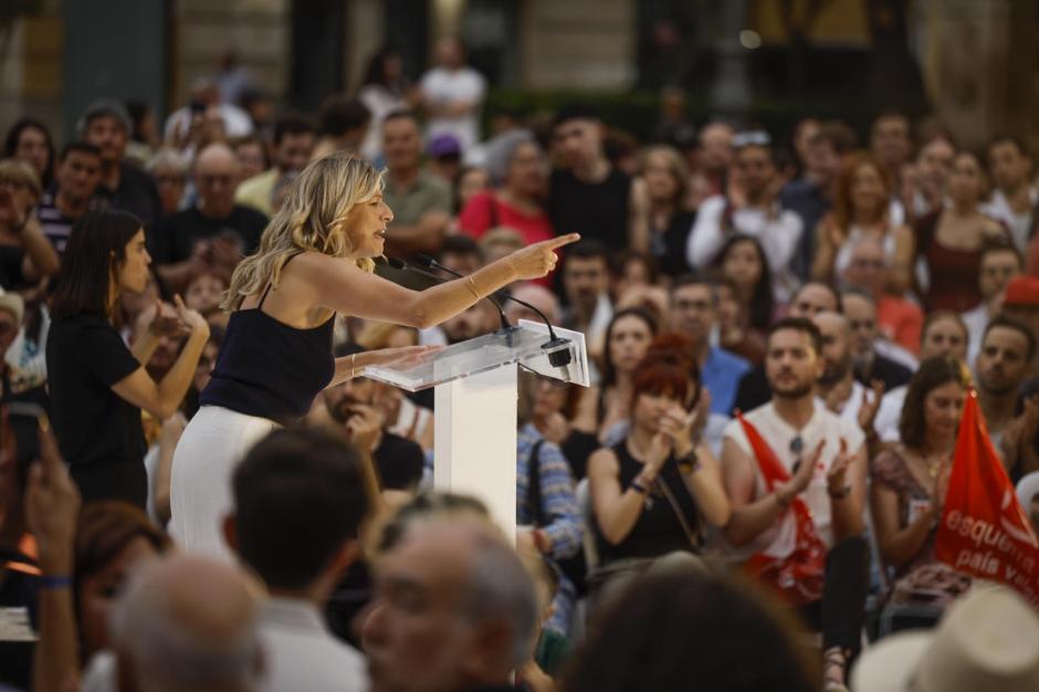 Yolanda Díaz en el acto de campaña para las elecciones europeas 2024 en Valencia